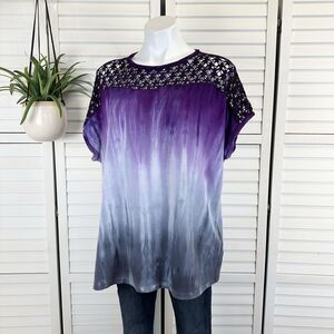 Art of Cloth XS Purple Blue Tie Dye Oversized Boxy Top Cap Sleeve Lagenlook Lace